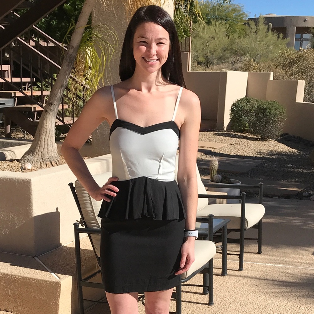 H&M // Black & White Peplum Colorblock Dress, Sz 4